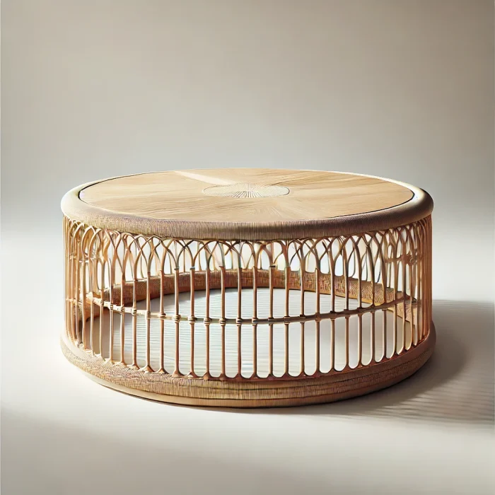 DALL·E 2024-08-23 04.44.27 - A minimalist and modern coffee table that is almost identical to the one in the reference image provided. The coffee table should be circular with a l